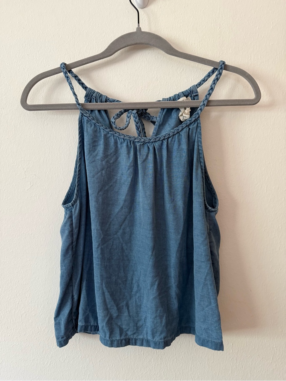 Joie Tie Back Halter Neck Braided Strap Chambray Crop Scoop Neck Tank Top